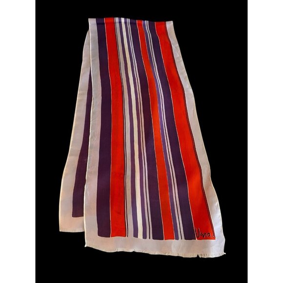 Vintage Vera Neumann Stripe Long Rectangle w Fringe Neck Scarf 13" x 66" - Picture 5 of 6